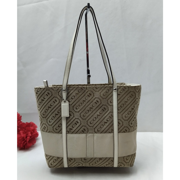 Coach Brown Canvas Stripe Double Handles Tote Bag - Picture 1 of 16